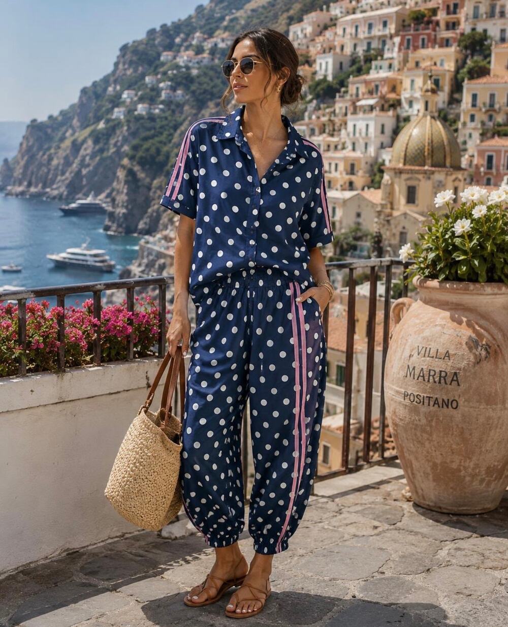 Made in Italy 100% Cotton Polka Dot Lounge Set